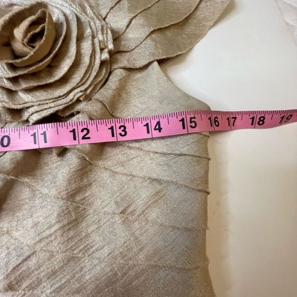 London Times Petites Tier Cap Shimmery Gold Cocktail Sheath Dress Size 6P - Picture 8 of 12